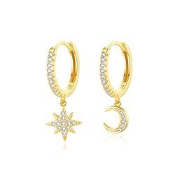 Star Moon Asymmetric Earrings S925 Silver 3A Zircon Plated 18k Gold Earrings European Women Fashion Earrings Jewelry Women Wedding Party Valentine's Day Gift SPC