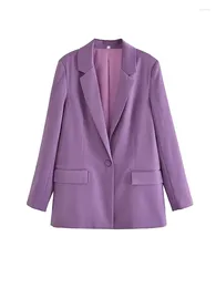Women's Two Piece Pants Women Loose Purple Blazer And Matching Set Autumn Winter One Buttons Coat Trousers 2 Pcs Sets
