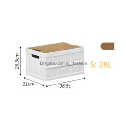 Camp Furniture Outdoor Cam Folding Tables With Wooden Lid Car Storage Box Food Organiser Container For Household Large Capacity Drop Dhluy