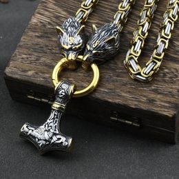 Pendant Necklaces Nordic Viking Men Stainless Steel Punk Wolf Rune Accessories King Chain Norse Amulet Jewellery