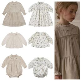Girl Dresses Kids For Girls 2023 Autumn LOU Baby Cute Lace Print Long Sleeve Dress Shirts Rompers