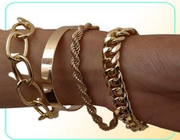 4PcsSet Hip Hop Chunky Thick Miami Curb Cuban Bracelets Bangles Punk Metal ed Rope Chain Bracelet Jewellery Gift7425469