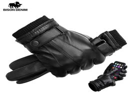 BISON DENIM Men039s Genuine Leather Gloves Touch Screen Gloves for Men Winter Warm Mittens Full Finger handschuhe Plus Velvet S3131450