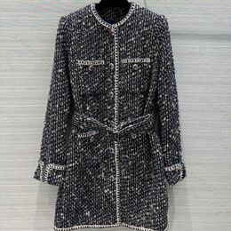 24 FW Women Coats Jacket Embroidered Cotton Tweed Blouson With Crystal Letter Buttons Vintage Designer Coat Girls Milan Runway Designer Tops Outwear Blazer Dresses
