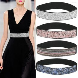 Belts Fashion Rhinestone Sequin Waist Belt For Women Wide Elastic Cummerbunds Corset Dress Coat Waistband Decoration Clothes Accesory