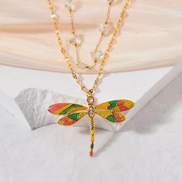 Pendant Necklaces Fashion Dragonfly Necklace For Women Butterfly Stainless Steel Layered Chain Gold Colour Cute Girl Jewellery Gift