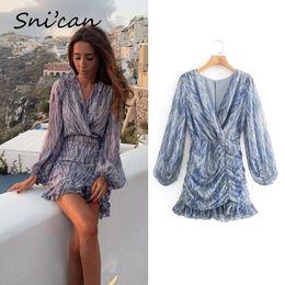 Dresses snakeskin print ruffle dress lantern sleeve v neck sexy dresses spring autumn sukienka letnia za 2020 women vestido de mujer