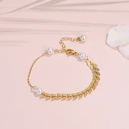 Charm Bracelets Vintage Pearl Wheat Stainless Steel Chain Women Fashion No Fade Gold Colour Female Party Accessories Bracelet