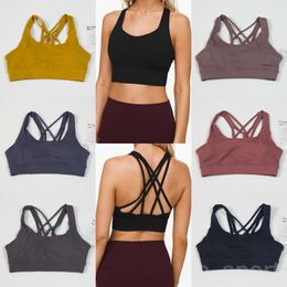 Lu lu lemens Woman Align Sport Yoga Bra Running Cross Back Top Elastic Shockproof Lingerie Workout Vest Brassiere With Chest Lady Gym Tank Tops Yogas Wear Push Up