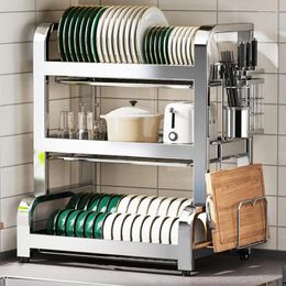 Kitchen Storage 304 Stainless Steel Racks Dishes Drain Multi-functional Cupboards Chopsticks Boxes.