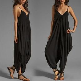 Women Jumpsuit Sleeveless Summer Casual Loose Spaghetti Strap Deep V-Neck Long Rompers Sexy Female Solid Wide Leg Pants Overalls 231228