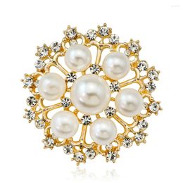 Brooches Crystal Rhinestones Diamante Imitation Pearl Brooch Pins For Wedding Bridal Party Round Bouquet DIY Jewellery Accessories 102