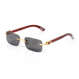 Designer Sunglasses Mens Buffalo Horn Glasses Male Rimless Sun for Women Black Brown Len Anti Scratch Luxury Brand Buffs Eyewear Vintage Fas