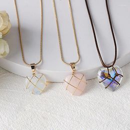 Pendant Necklaces Cute Sweet Opal Lock Heart Pendants Necklace For Women Charm Pink Crystal Choker Gold Colour Chains Jewellery Accessory Girls