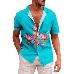 Men's Casual Shirts 3D Carnival Digital Print Personality Fashion Lapel Short Sleeve Oversized Shirt Holiday Korean