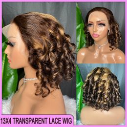 Malaysian Brazilian Peruvian Indian Human Hair P4/30 Brown Loose Wave 13x4 Transparent Lace Wig Lace Frontal Short Wig