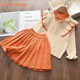 Bear Leader Casual Girls Dress Knitting Kids Suit Winter Long Sleeves Princess Top and Skirt 2pcs Outfits Sweater Clothes 231228