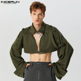 Men Hoodies Solid Color Lapel Long Sleeve Hollow Out Streetwear Male Crop Tops Fashion Casual Sweatshirts S-3XL INCERUN 231229