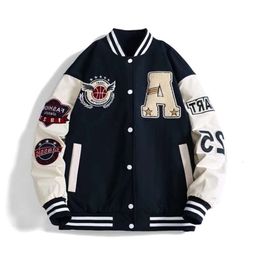 Lettera maschile giacca in pelle college hop haruku bone varsity bomber unisex streetwear hip patchwork da baseball jackets cappotto capricci uomini l o e