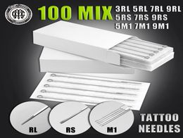 100pcs or 50pcs Assorted Sterilized Tattoo Needles Mixed 10 Sizes kit 3RL 5RL 7RL 9RL 5RS 7RS 9RS 5M1 7M1 9M1 of machine gun7059180