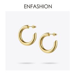 Enfashion Small Hoop Earrings Solid Gold Colour Eternity Earings Stainless Steel Circle Earrings For Women Jewellery Ec171023 T1906251465