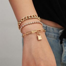 3Pcs Set Hip Hop Chunky Thick Miami Curb Cuban Bracelets Bangles Punk Metal ed Rope Chain Bracelet Jewelry Gift Bangle240q