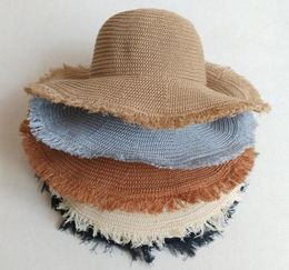 Handknitted solid Colour sun big hat bristle side breathable straw hat ladies summer sunscreen beach hat foldable6329177