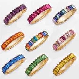 2019 rainbow ring thin micro pave cz eternity 9 Colours stack 925 silver rainbow cz rings amazing 192N