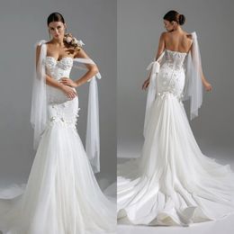 Gorgeous Mermaid Wedding Dresses Sexy Sweetheart Backless Appliques Lace Bridal Gowns Custom Made Sweep Train Robe De Mariee