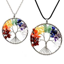 12Pcs Set Tree of Life Necklace 7 Chakra Stone Beads Natural Amethyst Sterling-silver-jewelry Chain Choker Pendant Necklaces for W306s