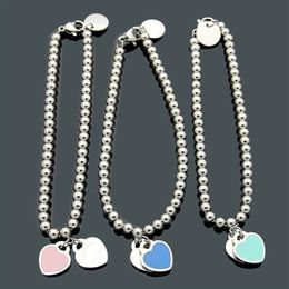 Silver Color Top Quality Women Designer Bangles Double Heart Pendant Drop Green Oil Stainless Steel Luxury Style Ball Bead Single 216s