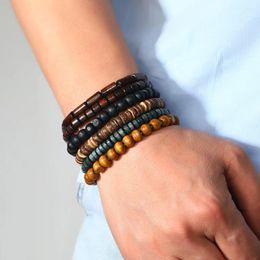 Charm Bracelets Eif Dock Multilayer Bracelet Couples Wooden Beads Spacer Beaded Yoga For Men Women Elastic Rope Jewelry