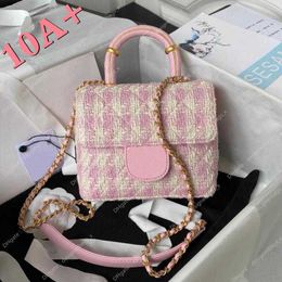 Bags 23s Metal Womens Vintage Box Woollen Tweed Hardware Top Handle Gold Totes Cosmetic Case Matelasse Chain Crossbody Shoulder Bucket Vanity Handbag 16x13cm