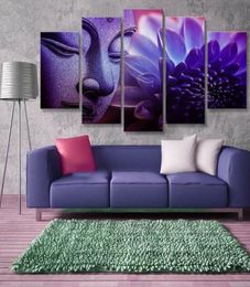 5 Pieces Abstract purple Lotus flower Buddha Print Painting Decoration Home Wall Pictures for Kitchen No Frame6408405
