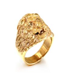 Male Fashion High Quality Animal stone ring Men039s Lion Rings Stainless Steel Rock Punk Rings Men Lion039s head Gold Jewelr2858800