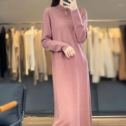 Casual Dresses Chinese Knitted Cheongsam Pure Cashmere Skirt Sweater Women's Long Wool Over The Knee Dress