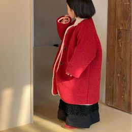 Jackets Girl Coats Winter Coat Korean Children Clothes 2023 Retro Red Plus Cotton-wool Sweater Year