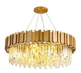 Round Gold Chandelier Lighting K9 Crystal Stainless Steel Modern Pendant Lamp for Kitchen Dining Room Bedroom Bedside Light4299398