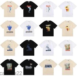 Rhude t Shirt Designer Fashion Clothing Tees Hip Hop Parakeet Long Tailed Parrot Print High Street Casual Versatile Short Sleeve Tshirts Men Women Streetwear B F6RI