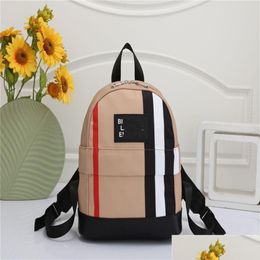 Backpacks 23Designer Kids Backpack Plaid Stitching Leather Letter Logo Suitable For 5 Years Of Age And Above Classical Teenagers Schoo Dhmiv