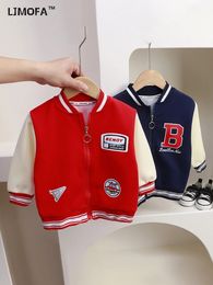 LJMOFA 1-6T Spring Kids Jacket For Boy Coat Autumn Zipper Baseball Uniform Cotton Light Ytterkläder Baby Toddle Child Cloth D144 231228