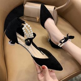 Boots Rimocy Luxury String Bead Thin Heel Shoes Women 2022 Elegant Pointed Toe Bow Party Shoes Woman Fashion Ankle Strap Pumps Ladies