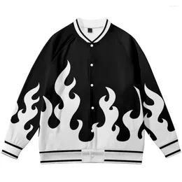 Men's Jackets Flame Print Harajuku Baseball Uniform Casual Men Women Jacket Streetwear Boy Girls Coats