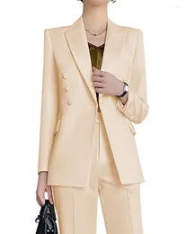 Women's Two Piece Pants Lansboter Beige Women Suit 2 Pure Colour Office Blazer For Work Professional Business With Costume Femme