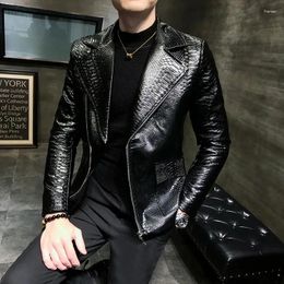 Men's Suits Casual Snake Leather Jacket Coat Men Autumn Design Biker Solid Colour PU Jackets British Style Motorcycle Vintage