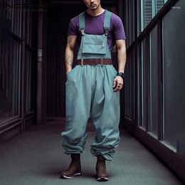 Men's Pants INCERUN 2023 Men Jumpsuits Solid Colour Zipper Loose Sleeveless Straps Rompers Streetwear Fashion Male Cargo Overalls S-5XL