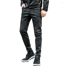 Men's Pants 2024 Spring Fashion Skinny Men Leather Casual Slim Fit Washing Motorcycle Trousers Camouflage ABZ618