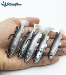 Rompin 5pcslot Grey Soft Lure 8cm 13g Wobblers Artificial Bait Silicone Fishing Lures Sea Bass Carp Fishing Lead Fish Jig3581334