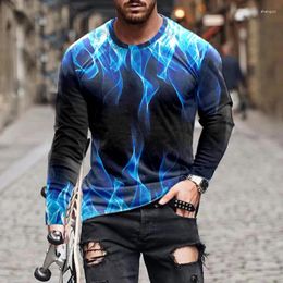 Men's T Shirts Flame 3D Digital Printed Long Sleeved T-Shirt Top Large Men Spring Autumn Loose Round Neck Pullover Casual Fashion