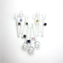 Thick Glass Oil Burner Pipe with Colourful Handle 10cm Mini Hand Pipes Oil Burner for Smoking Clear Pyrex Glass Tube